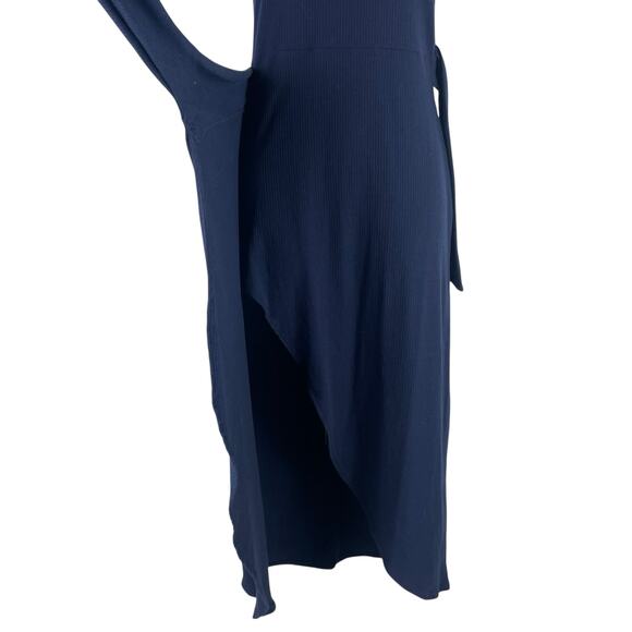 Socialite Scoop Neck Ribbed Knit Wrap Tie Midi Dress Navy Blue Size XS - Picture 8 of 12